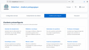 capture d'écran des chatbots configurés